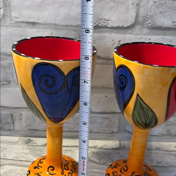 Set of 2 Colorful Heart Design wine Goblets love comes in all colors pottery - Picture 8 of 9